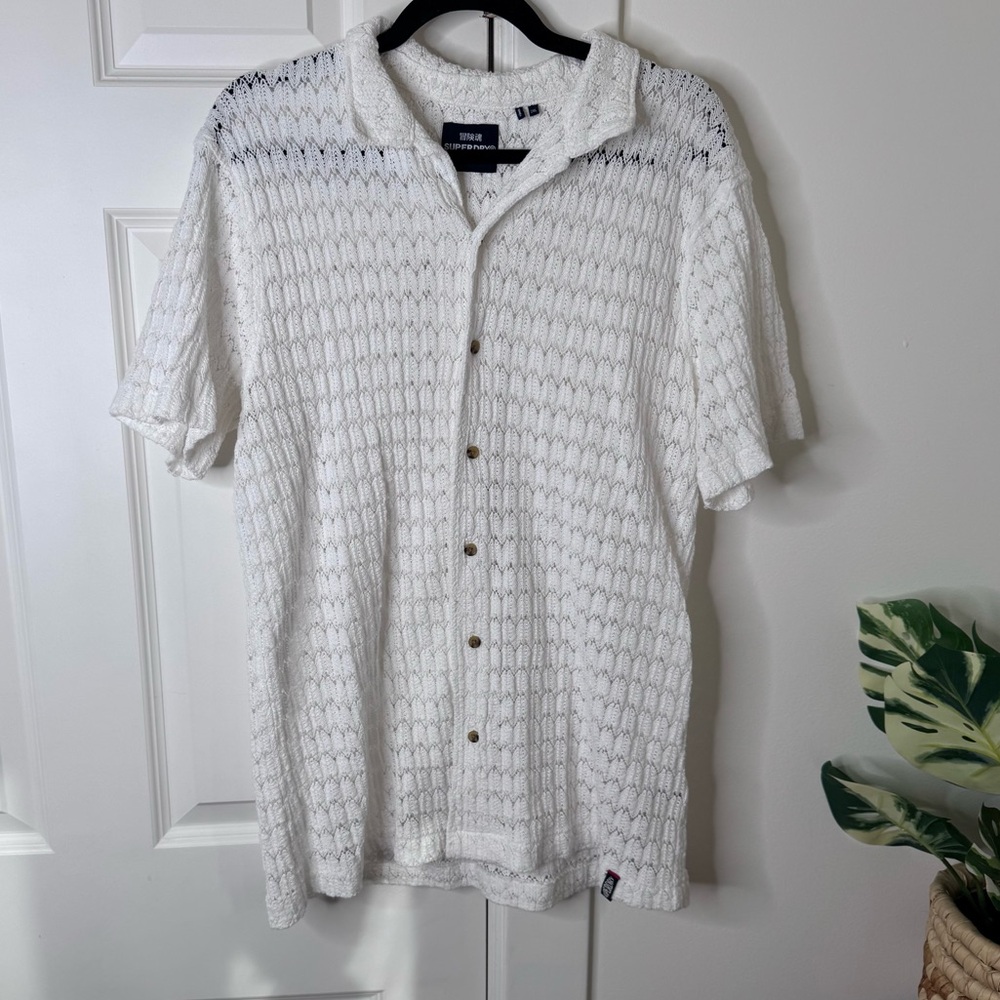 Superdry Men’s Superdry Knitted texture shirt in ecru crochet - Picture 3 of 9